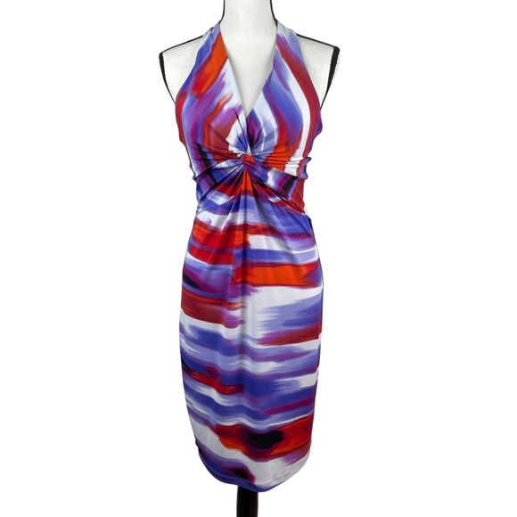 Boston Proper Halter Dress Size 8 Multicolor Twist Front Sleeveless Knee Length - Picture 1 of 11